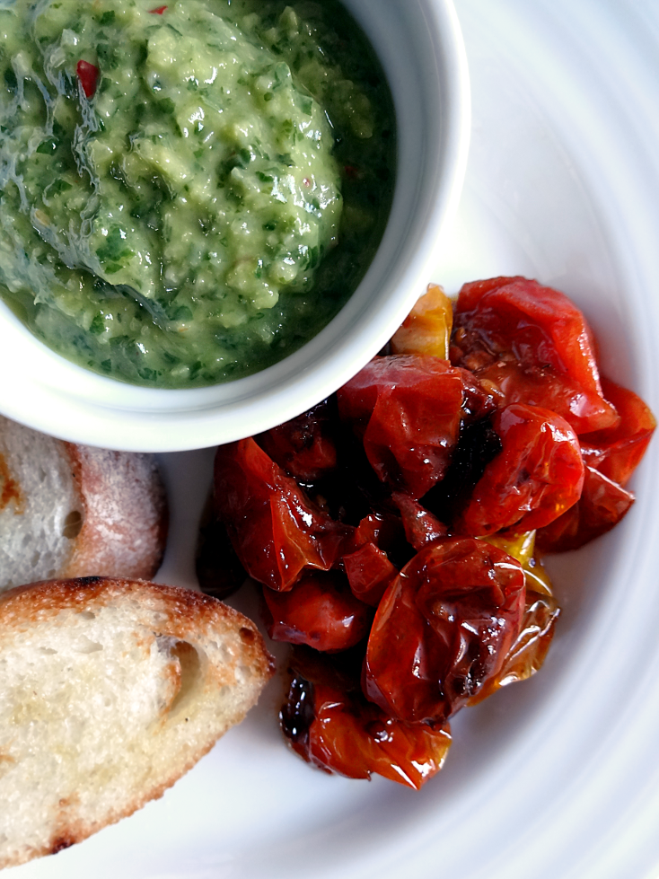 Saffron Tomato Confit and Basil Vinaigrette