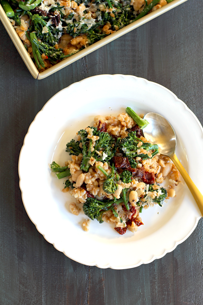 Baked Farro with Broccolini and White Beans