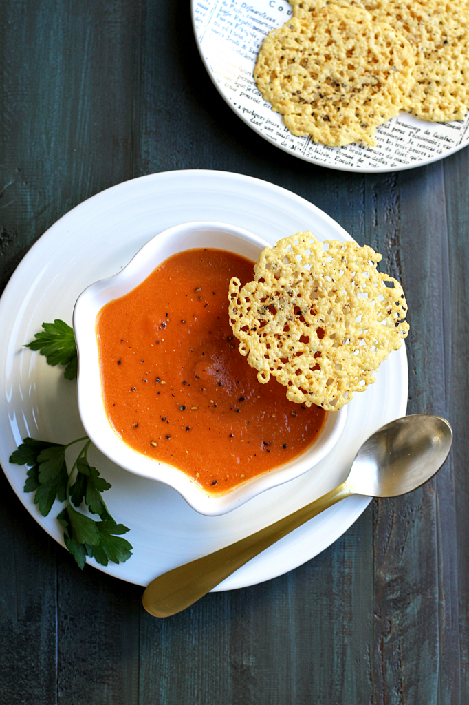 Creamy Tomato Soup with Asiago and Black Pepper Frico_top