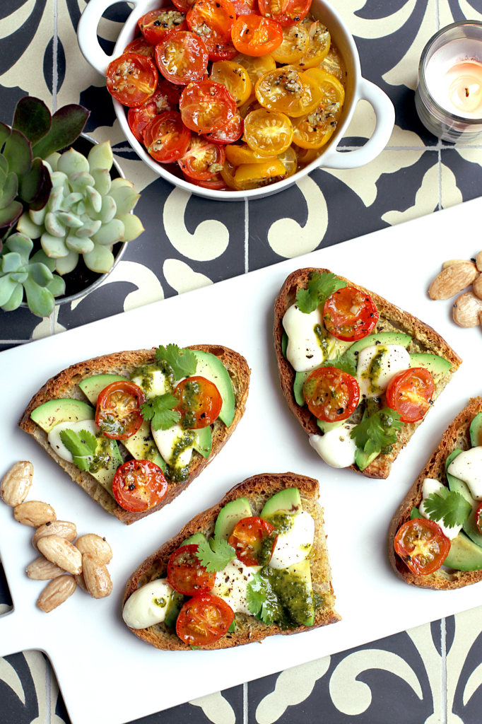 Honey-Roasted Tomato and Avocado Bruschetta