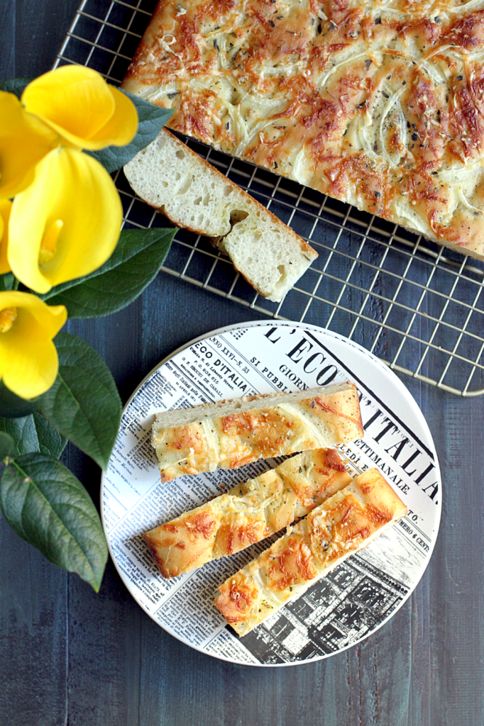 No-Knead Focaccia with Cheese and Herbs