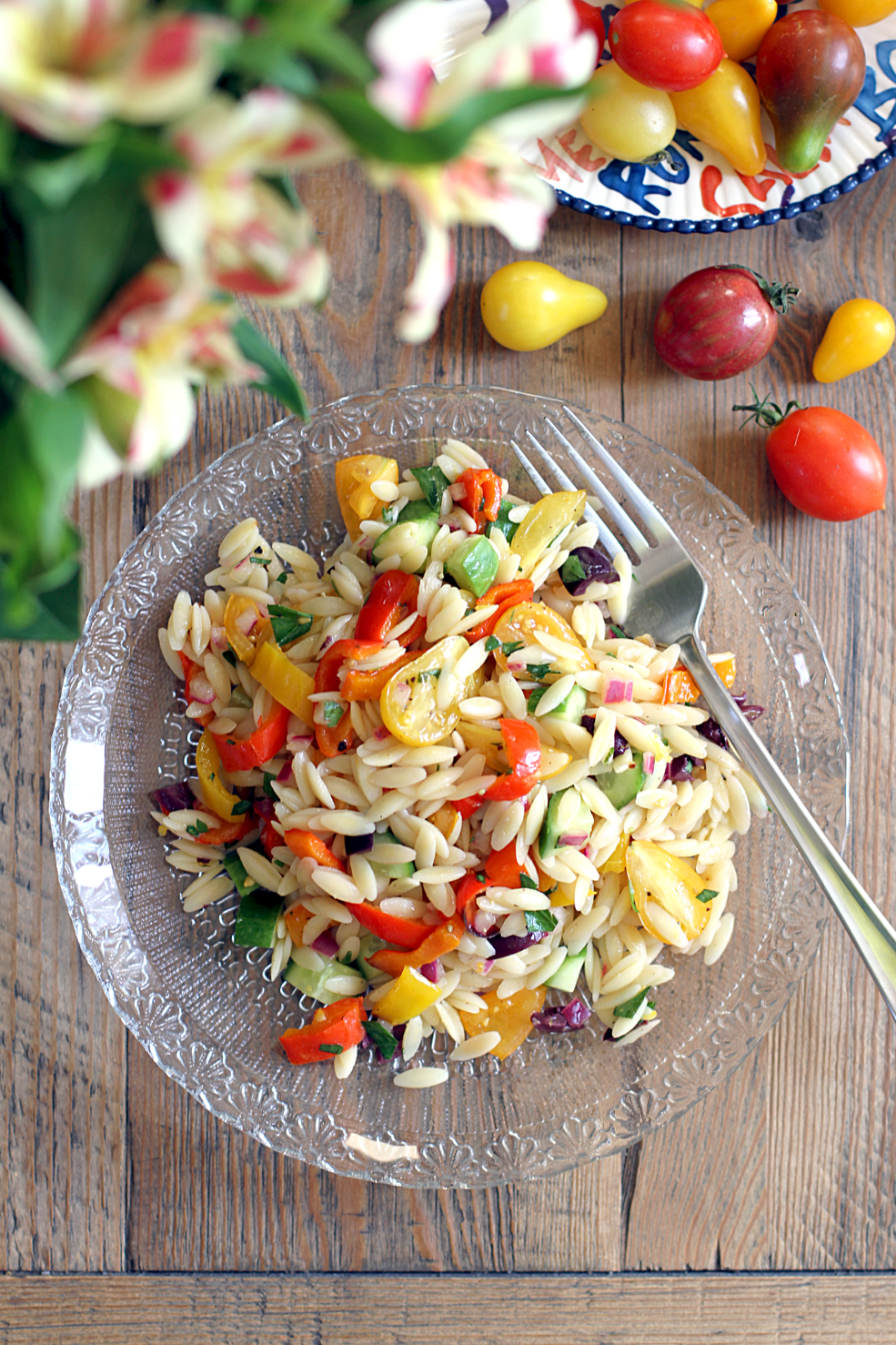Rainbow Vegetable Orzo Pasta Salad - Two of a Kind