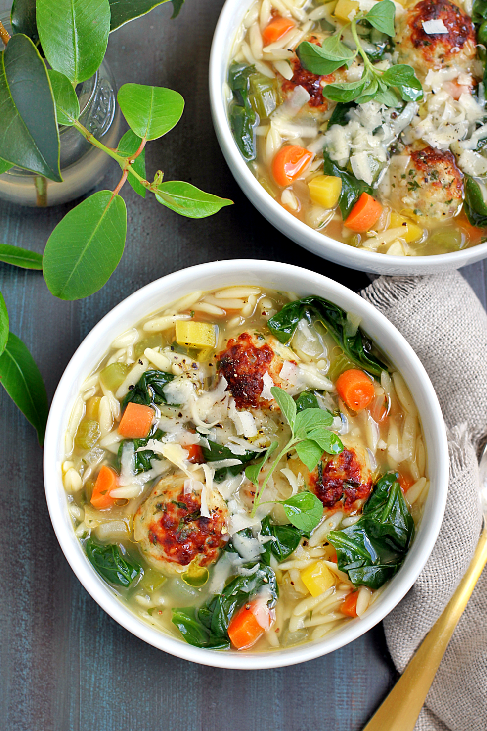 Italian Wedding Soup with Chicken Meatballs - Two of a Kind