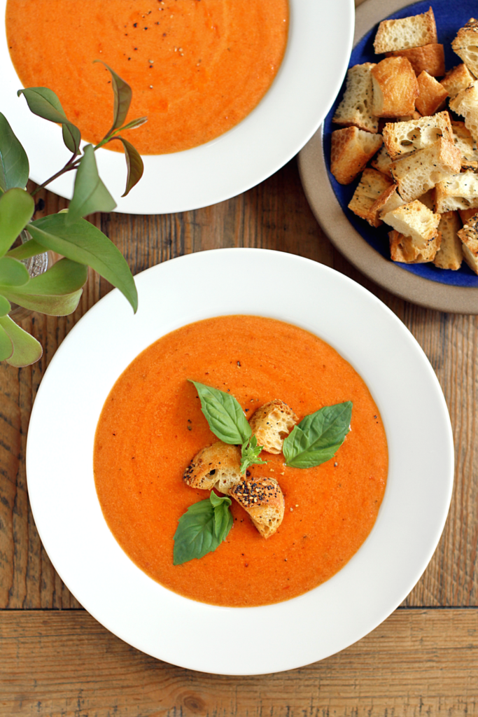 Image of creamy tomato basil soup.