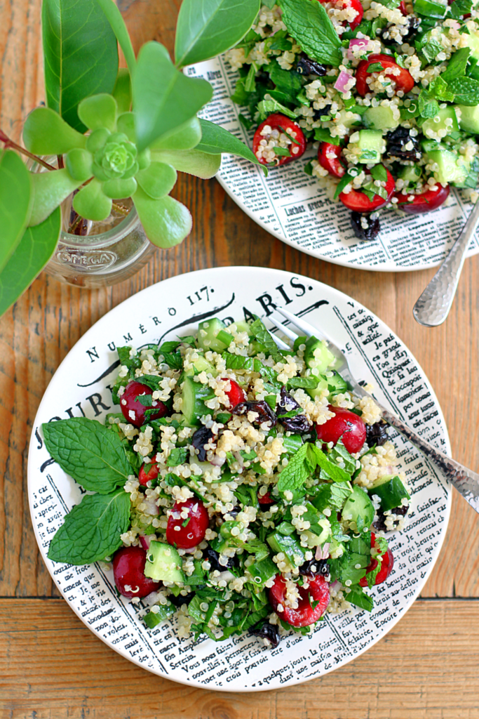 Image of quinoa tabbouleh with cherries.