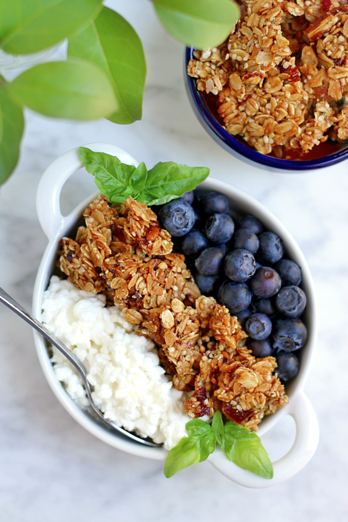 Image of maple date granola and cottage cheese.