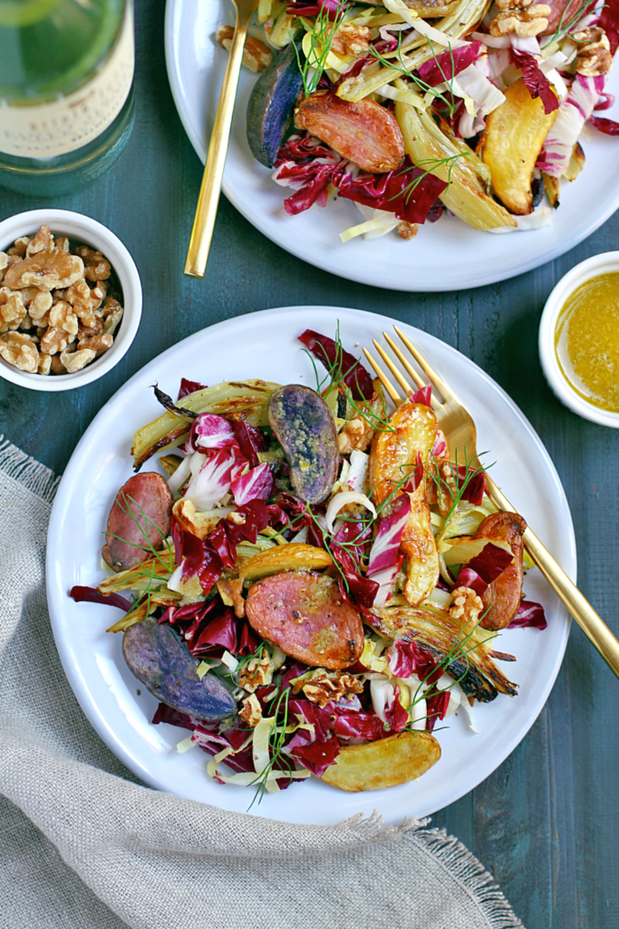 Image of roasted fennel and potato salad with bagna càuda dressing.