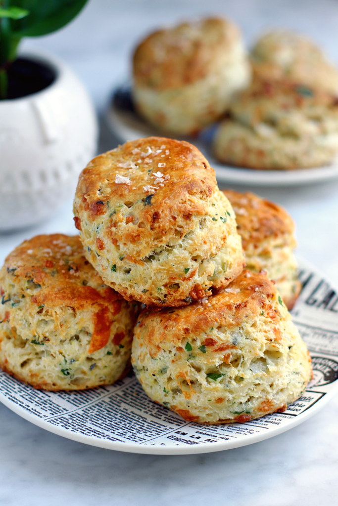 Close-up image of herb and cheese biscuits.