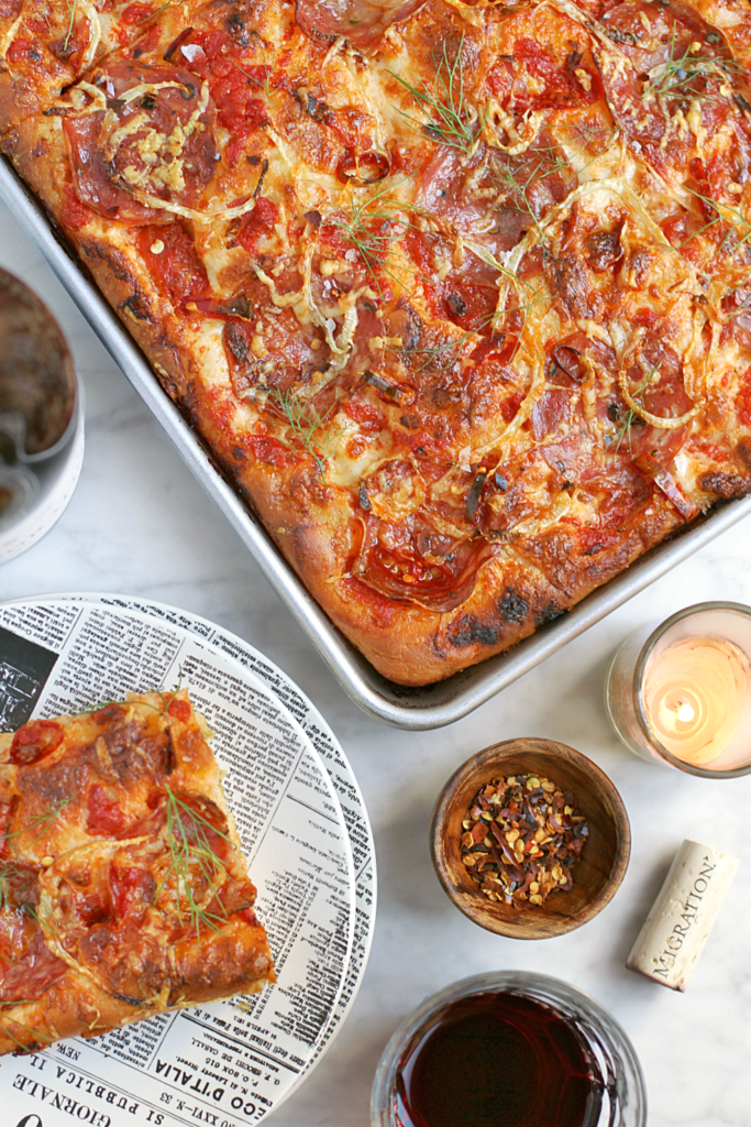 Image of soppressata and fennel grandma pie.