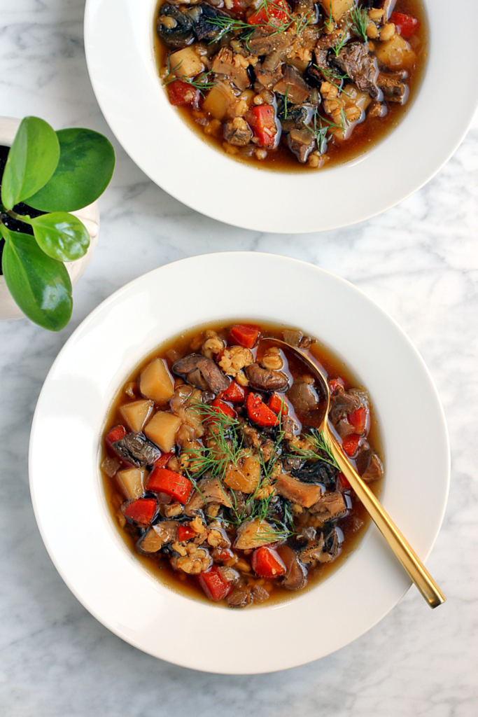 Image of dried mushroom and barley soup.