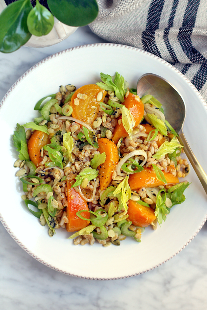 Image of golden beet and barley salad with pumpkin seed vinaigrette.