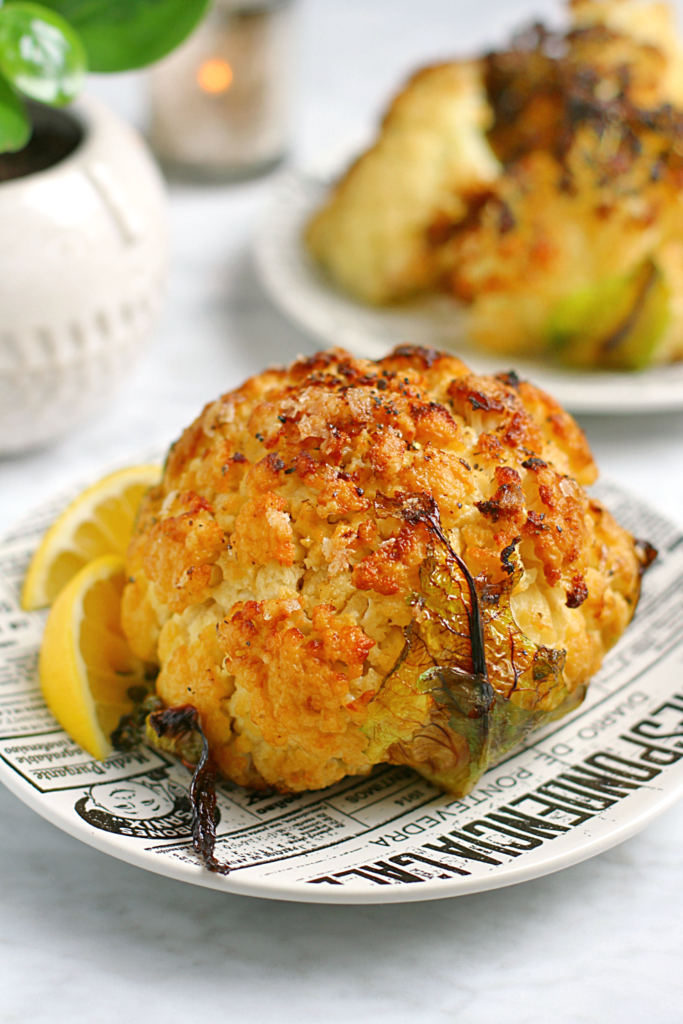 Image of whole roasted cauliflower.