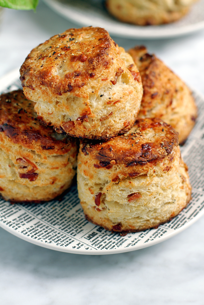 Close-up image of bacon and cheddar biscuits.