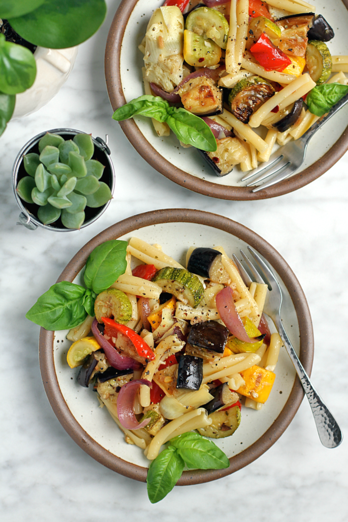 Image of marinated vegetable pasta salad.