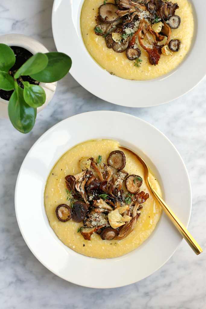 Image of oven polenta with roasted mushrooms and thyme.