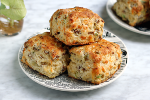 Close-up image of sausage and cheese biscuits.