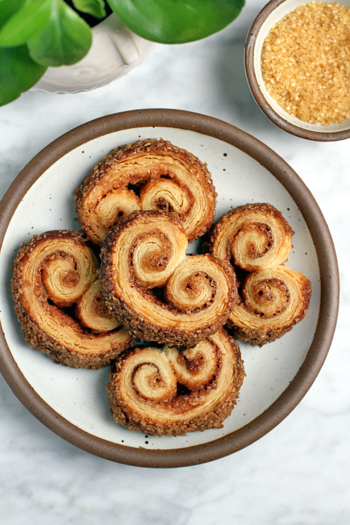 Close-up image of cinnamon-sugar palmiers.