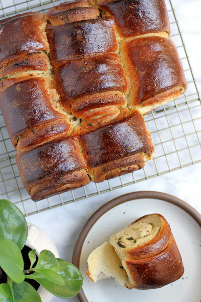Image of pull-apart brioche rolls with sage butter.