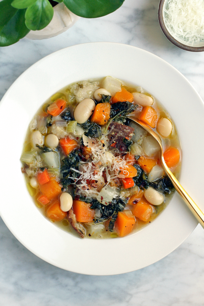 Close-up image of winter vegetable ribollita.