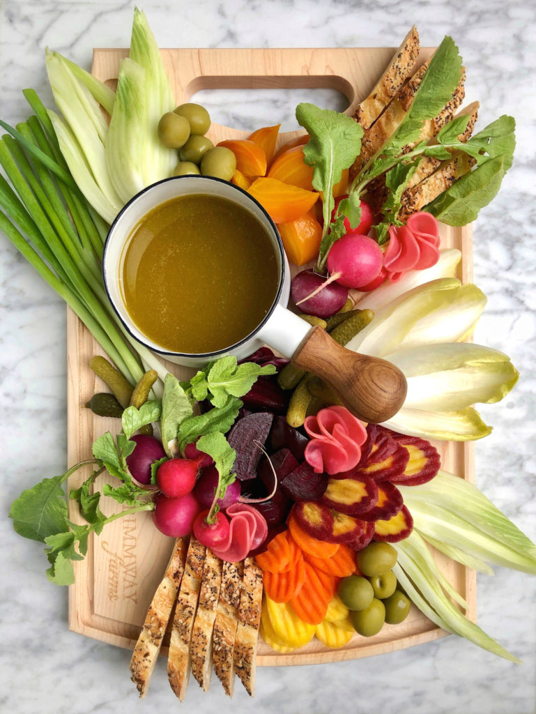 Image of bagna càuda and crudité platter.