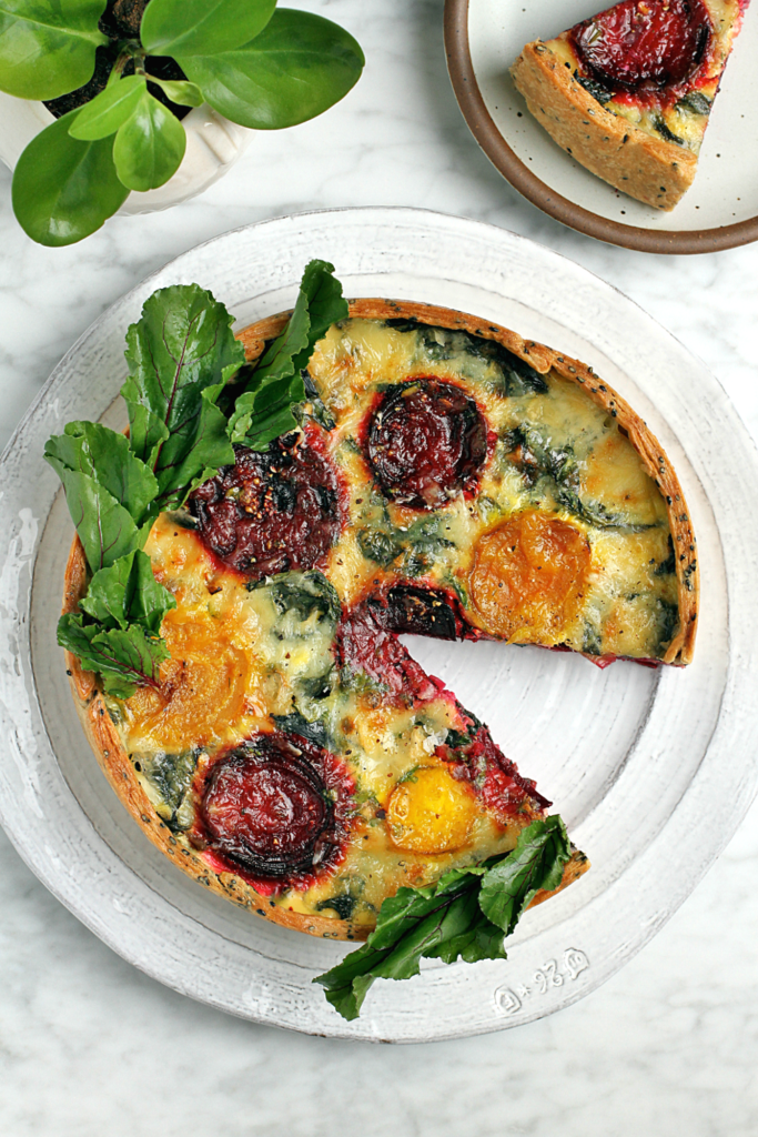 Image of roasted beet quiche.