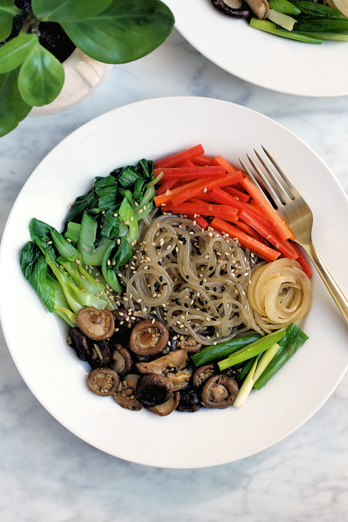 Close-up image of vegetable japchae.