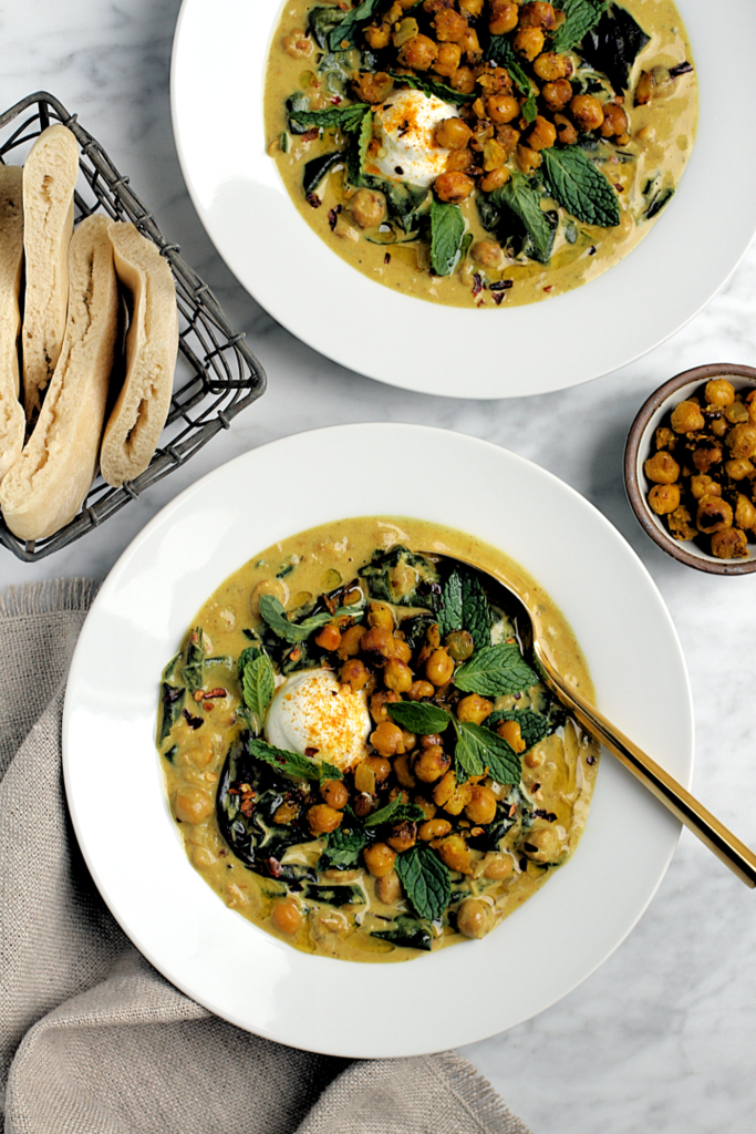 Image of spiced chickpea stew with coconut and turmeric.