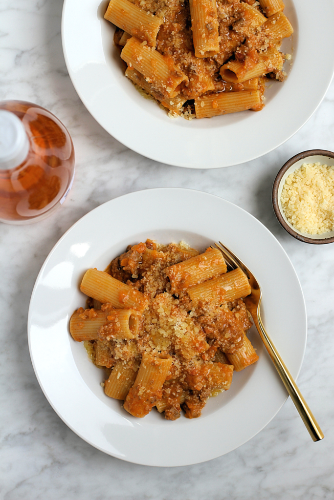Image of rigatoni with beef Bolognese.