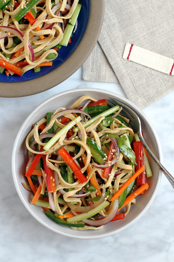 Close-up image of Chinese tofu salad.