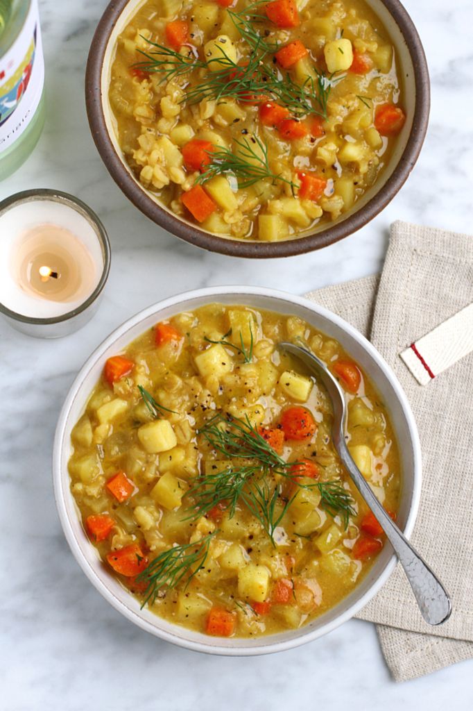 Image of root vegetable and barley stew.