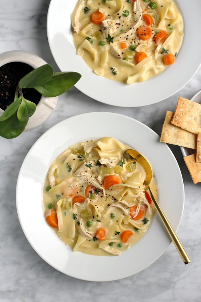 Image of creamy chicken noodle soup.