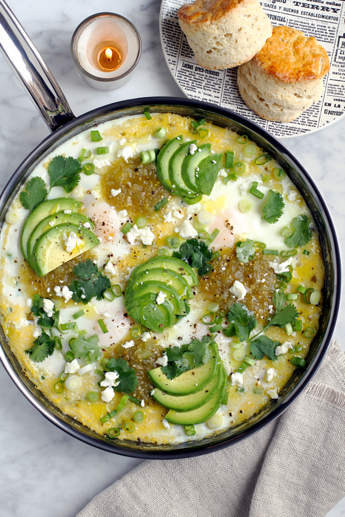 Image of green chile polenta with eggs.