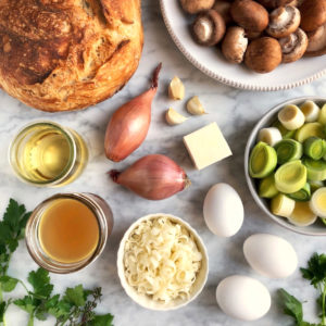 Image of ingredients for leek and mushroom stuffing.