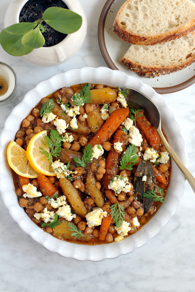 Image of braised chickpeas and carrots.