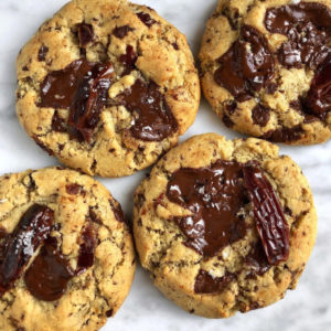 Image of chewy date and dark chocolate cookies.