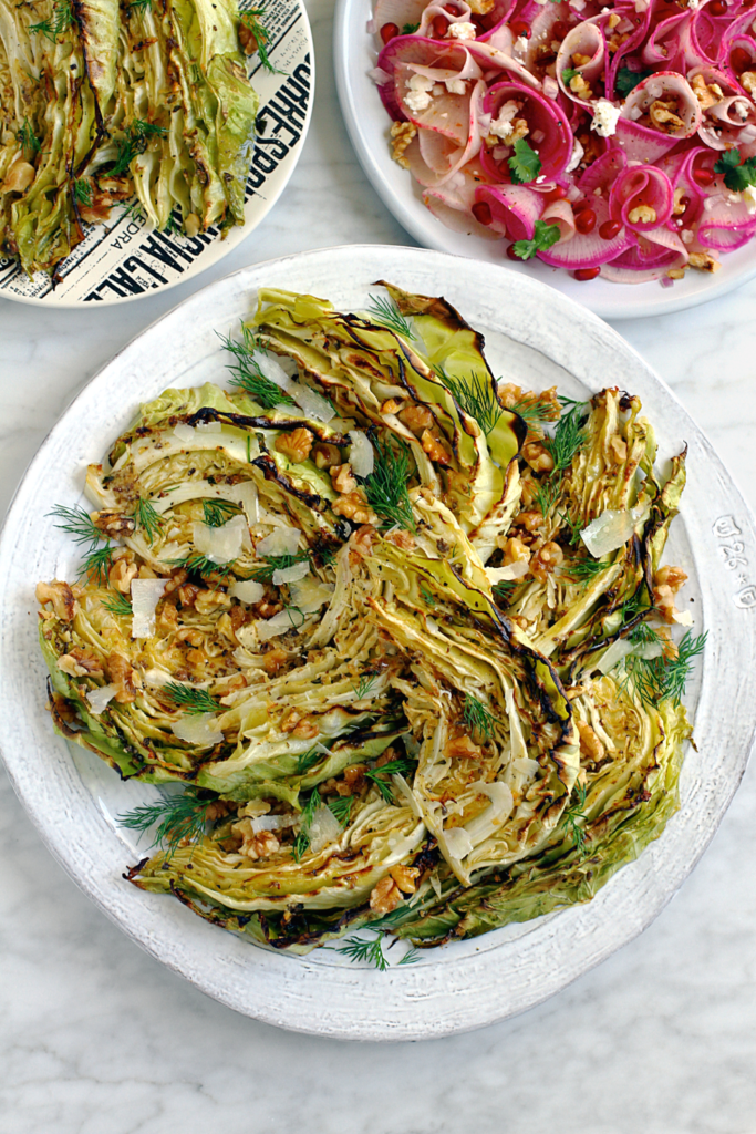 Image of roasted cabbage with Parmesan cheese and anchovies.