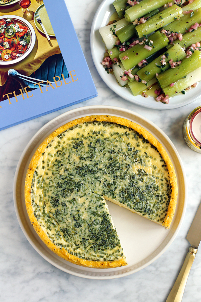 Image of polenta-crusted deep dish quiche.