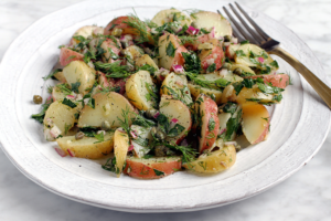 Image of Mediterranean-style mustard potato salad.