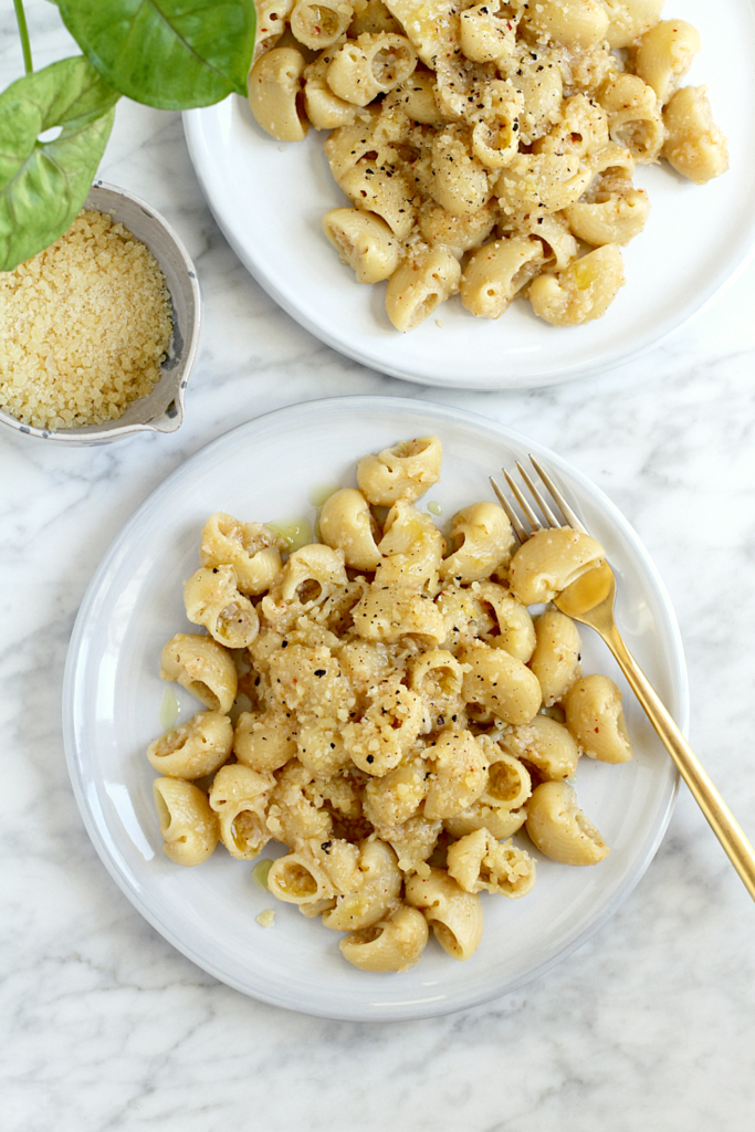 Image of pasta with melted cauliflower sauce.