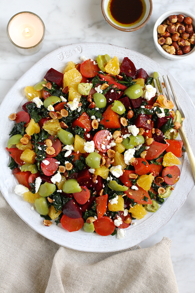 Image of roasted beet and kale salad.
