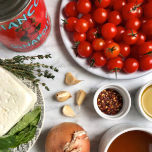 Image of ingredients for baked Feta soup.