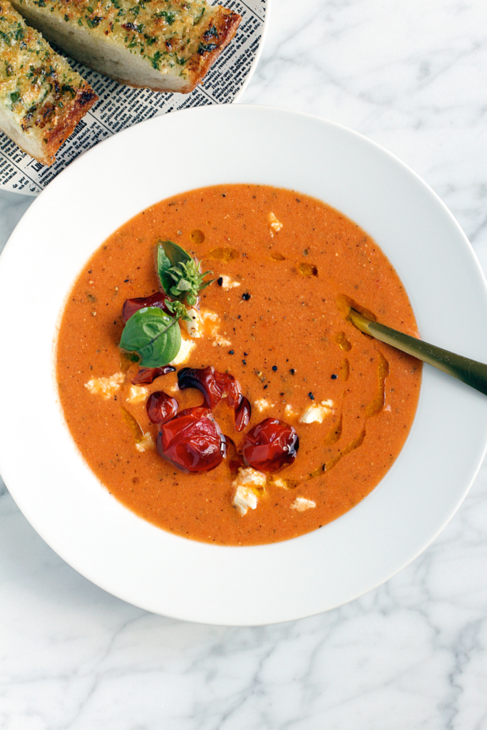 Close-up image of baked Feta soup.