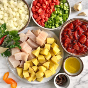 Image of ingredients for easy fish stew.