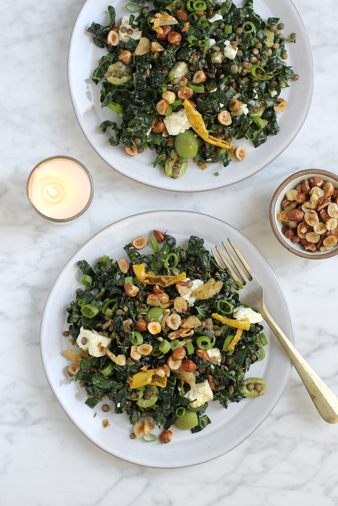 Image of kale and lentil salad.