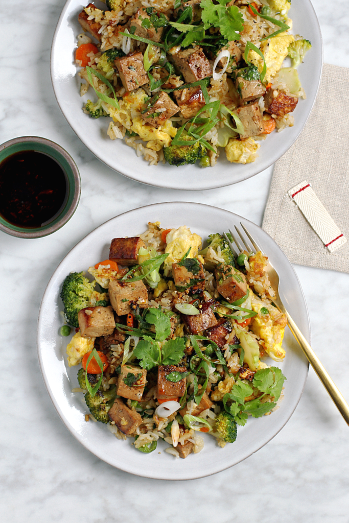 Image of tofu and broccoli fried rice.