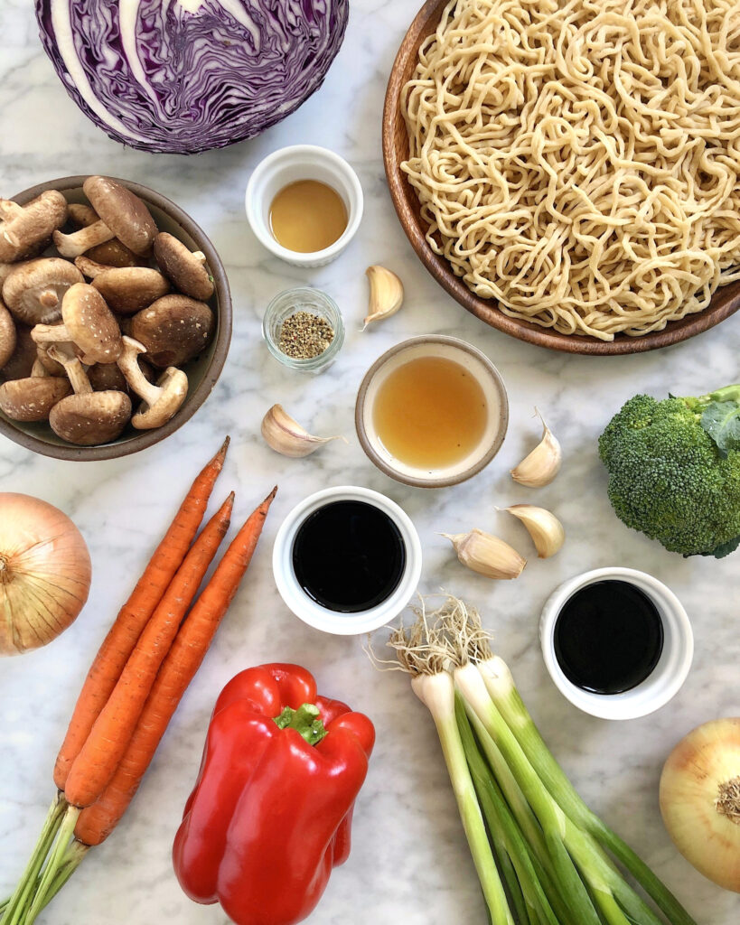 Image of ingredients for vegetable lo mein.