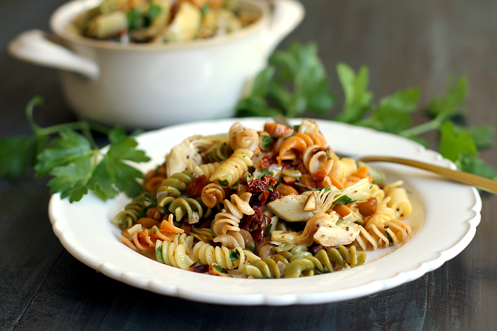 Easy Pasta Salad with Artichoke Hearts and Sun-Dried Tomatoes - Two of a Ki...