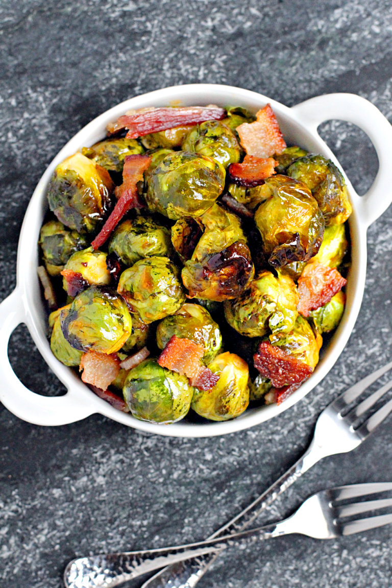 Roasted Brussels Sprouts with Bacon and HoneySriracha Glaze Two of a